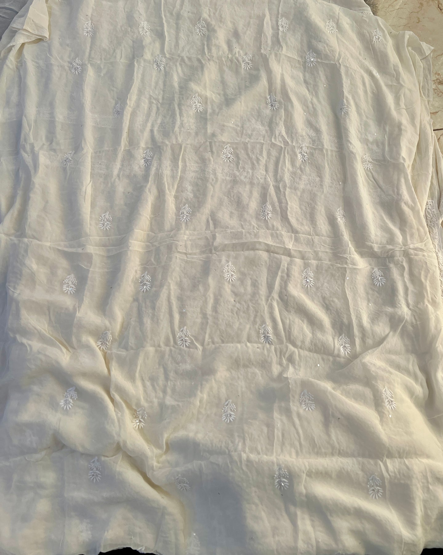 Suhaan Cream Chikankari pearl sequins work kurta and dupatta